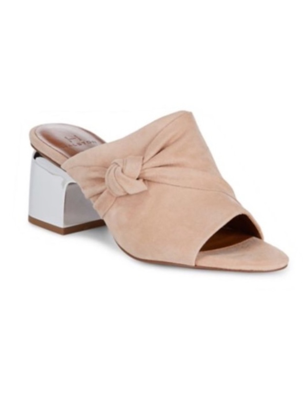 H by Halston Blush Knot Suede Mirrored Block Heel Mule